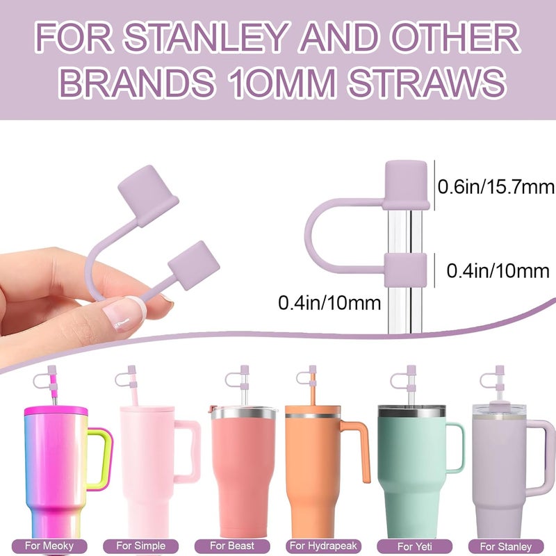 GGDECA 7Pcs Straw Cover Cap for Stanley Cup,Simple 10mm(0.4inch) Silicone Straw Toppers for Stanley 40&30oz Tumbler Accessories-Purple - Image 4